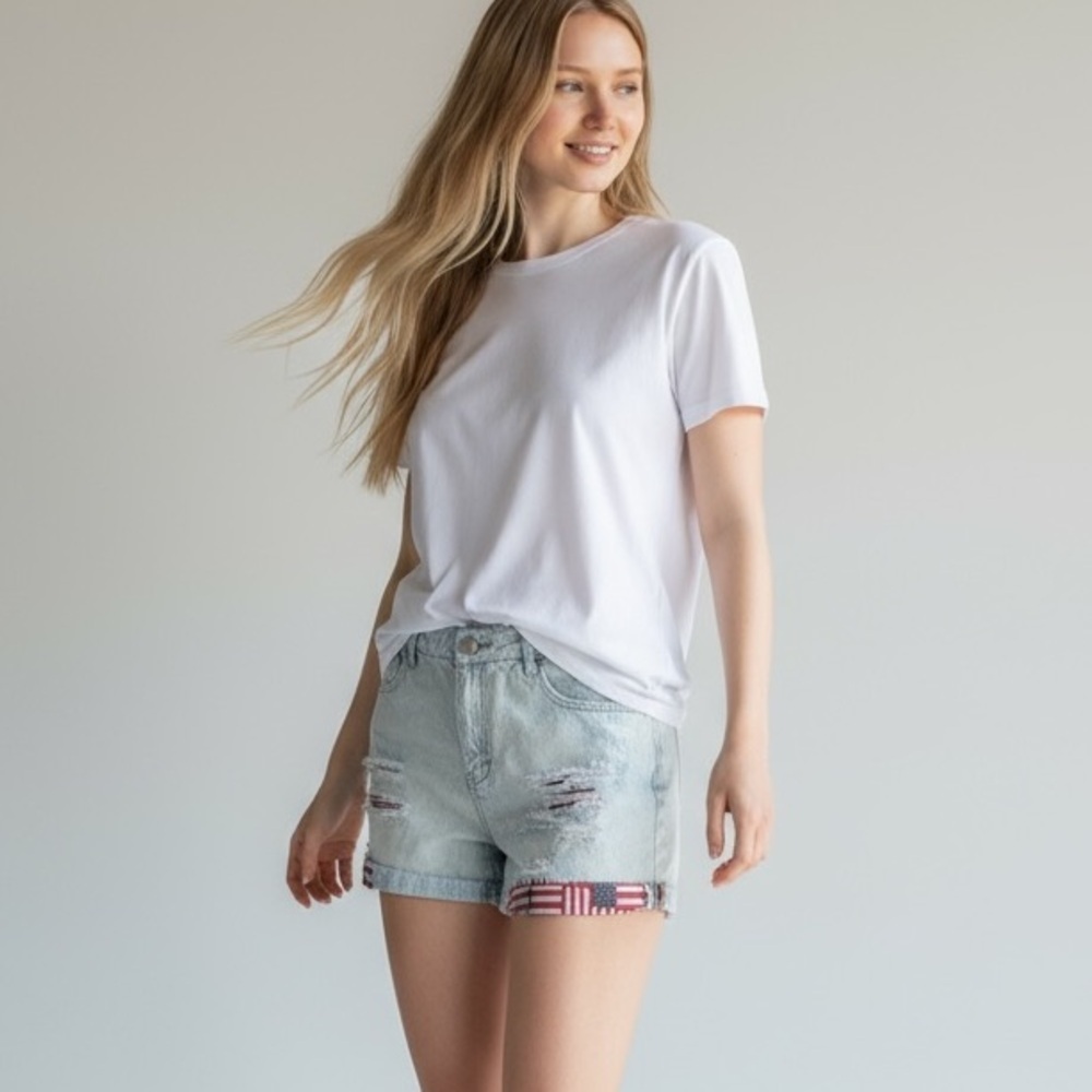 Patriotic Faded Denim Jean Shorts by Tinsel Denim Couture, Size 28